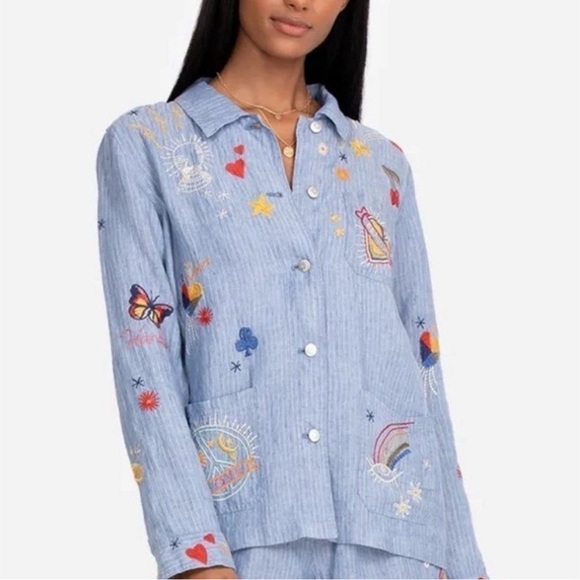 Embroidered Johnny was blue button-down - Picture 2 of 7